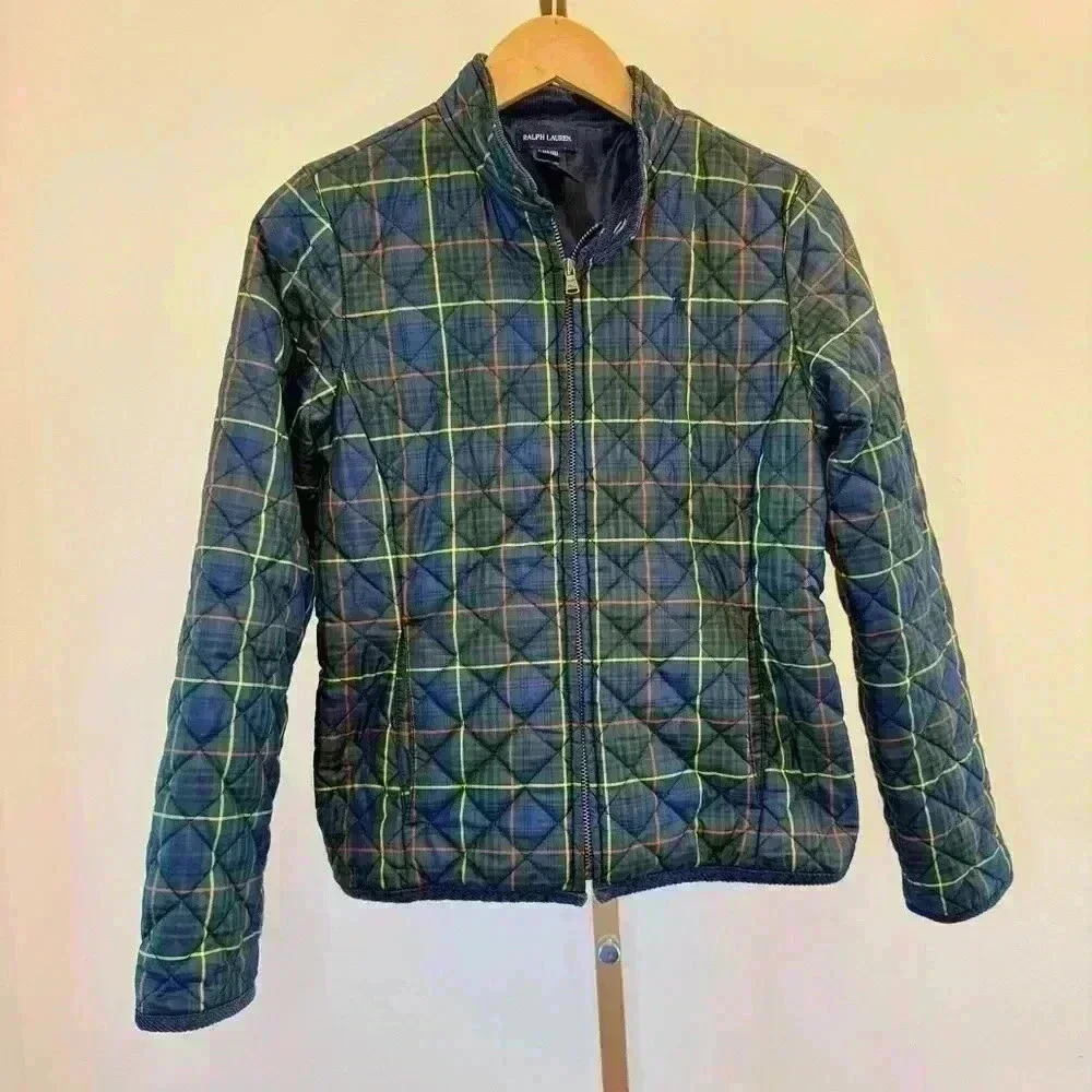 Ralph Lauren Girls Plaid Quilted Jacket Sz L Multicolor Casual Winter Fall Warm